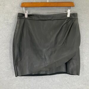 EXPRESS Women Wrap Mini Skirt Sz 12 Black Vegan Leather Grunge Biker‎ Festival